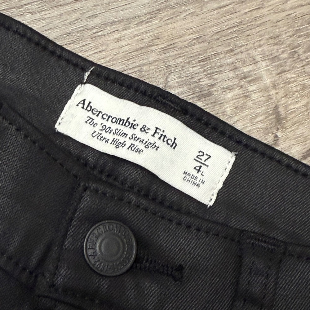Abercrombie & Fitch 90s Slim Straight Ultra High Rise Coated Black Pants 27 TALL - Picture 2 of 12